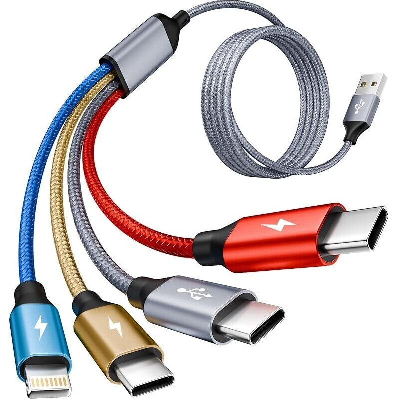 4-in-1 5ft Multi Charging Cable: 3x USB-C & 1x Lightning - Versatile, Durable, Efficient