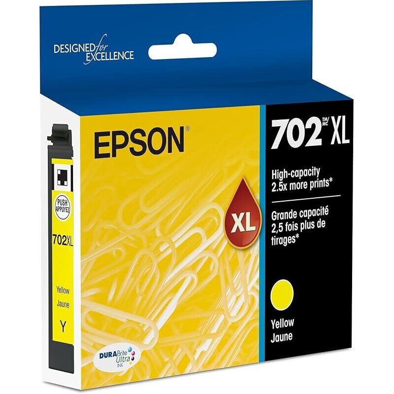Epson 702 High Capacity Yellow Ink Cartridge - More Prints, Less Hassle