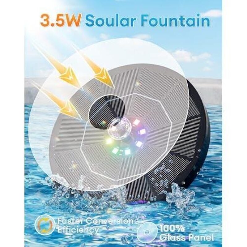 3.5W Solar Fountain with LED Lights - 50% OFF