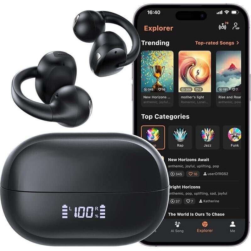 Haowolf EP10 Bone Conduction Earbuds - Clip On Earbuds with Bluetooth 5.4