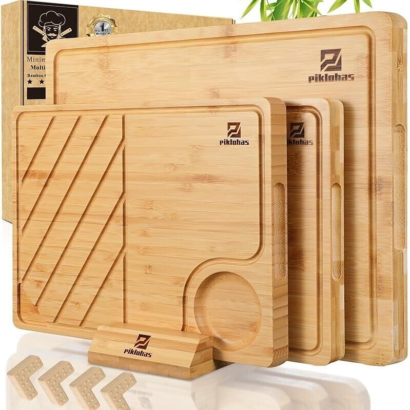 Piklohas Bamboo Cutting Boards Set of 4 - Durable & Eco-Friendly