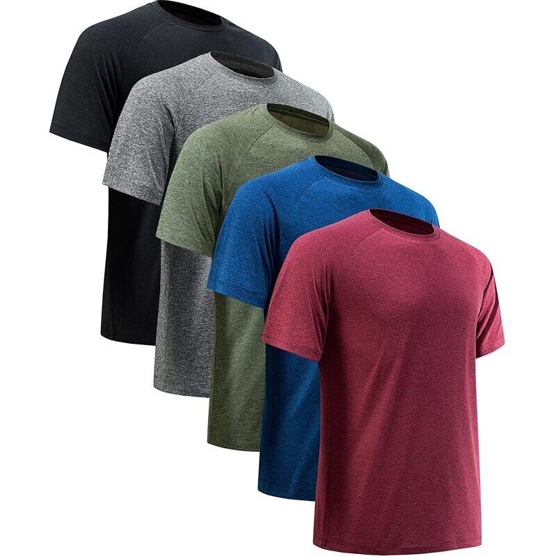 5-Pack Men's Workout Athletic Gym T-Shirts - Breathable, Stretchy, Supportive