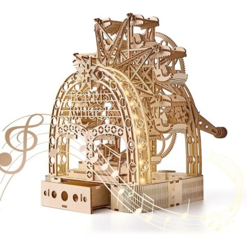 3D Wooden Ferris Wheel Puzzle with Light-Up and Music Box - 222 Pieces