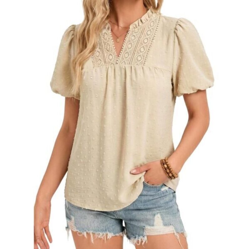 Elegant Puff Sleeve V-Neck Blouse - 61% Off