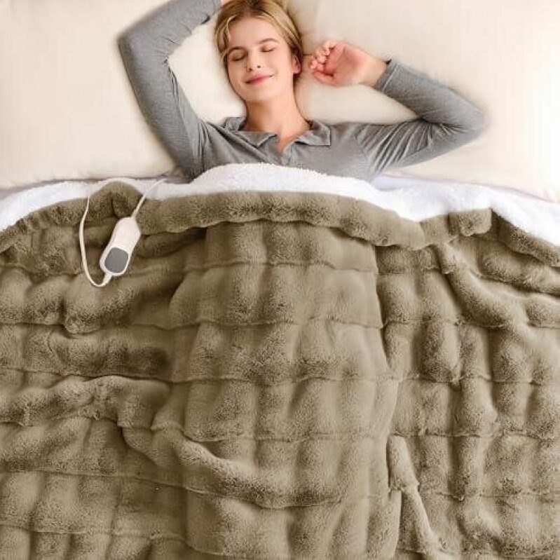 Electric Faux Fur Heated Blanket - 50% Off, 10-Level Timer, Overheat Protection