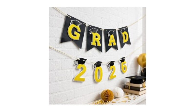 DIY 3D Congrats Grad 2026 Banner - Black and Gold Layered Grad Party Decor