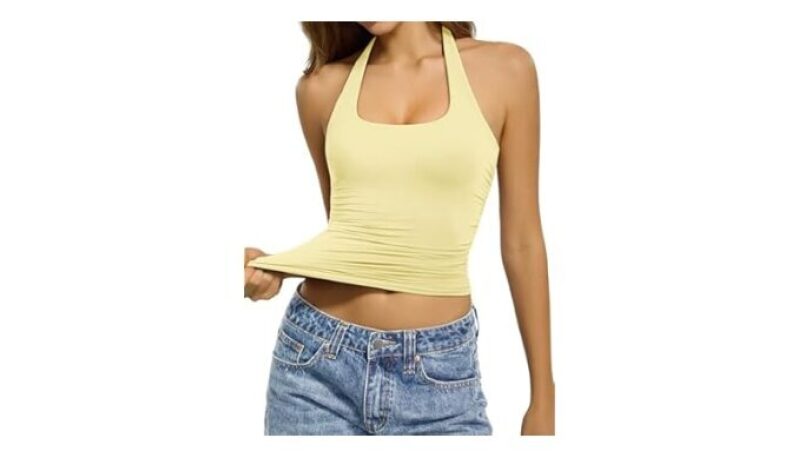Women Halter Tank Tops Double Lined Backless