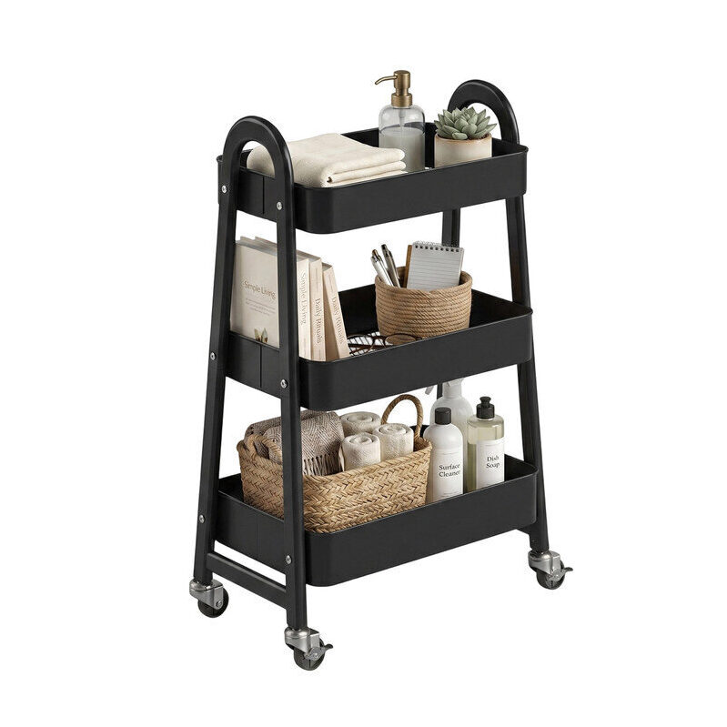 3-Tier Metal Rolling Utility Cart for Home Organization