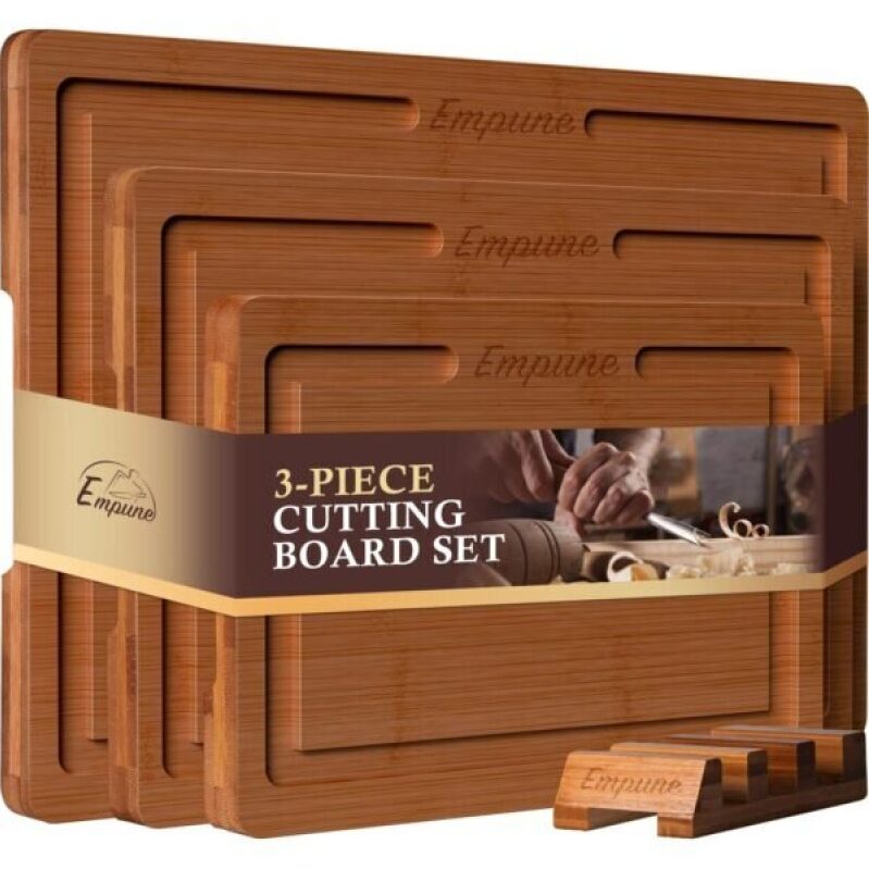 Empune Bamboo Cutting Board Set: 3-Piece Kitchen Essentials