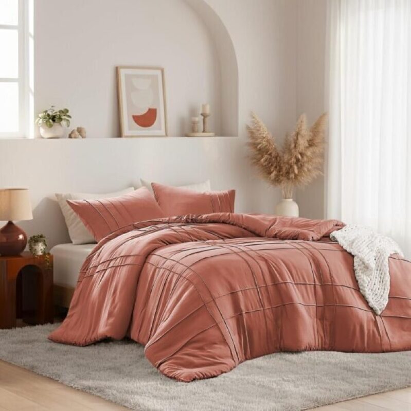 Queen Size Comforter Set - Orange, 3 Pieces Bedding Set