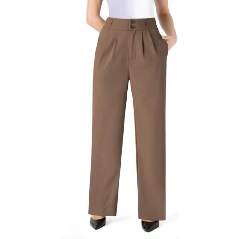 JOYCATCH Women's Wide Straight Leg Work Pants - Brown
