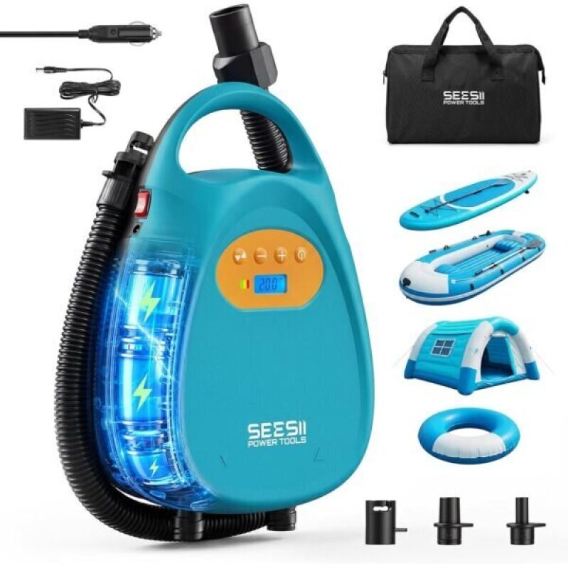 SEESII Electric Paddle Board Pump - Rechargeable 20PSI Cordless SUP Pump
