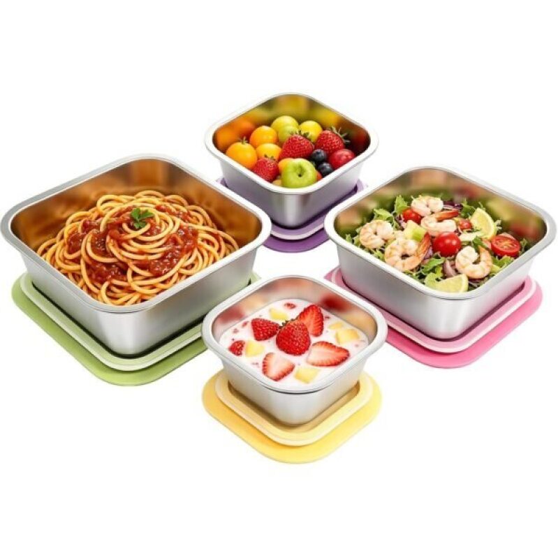 4 Pack Stainless Steel Containers with Lids - Perfect for Meal Prep