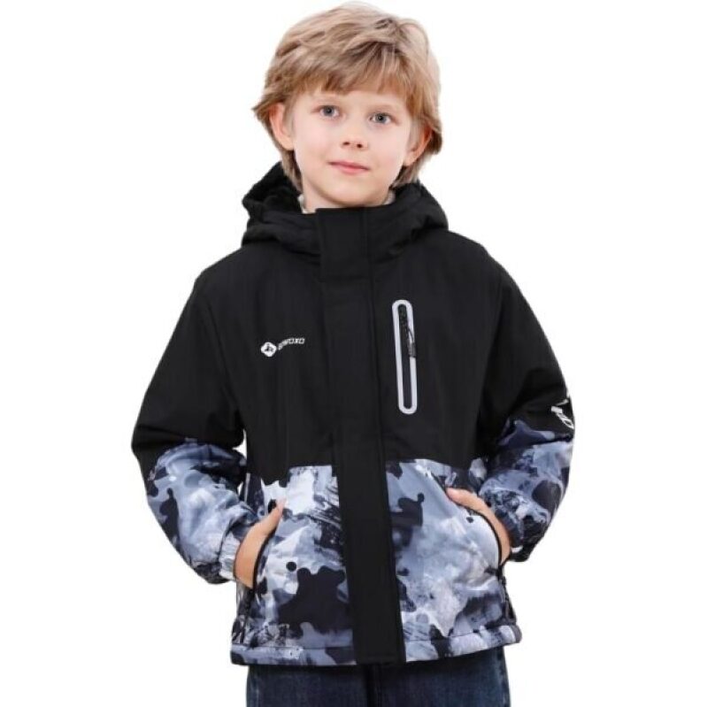 Kids' Waterproof Ski Jacket - Durable Snowboarding Coat with Hood, Ice Black, Size 7-8