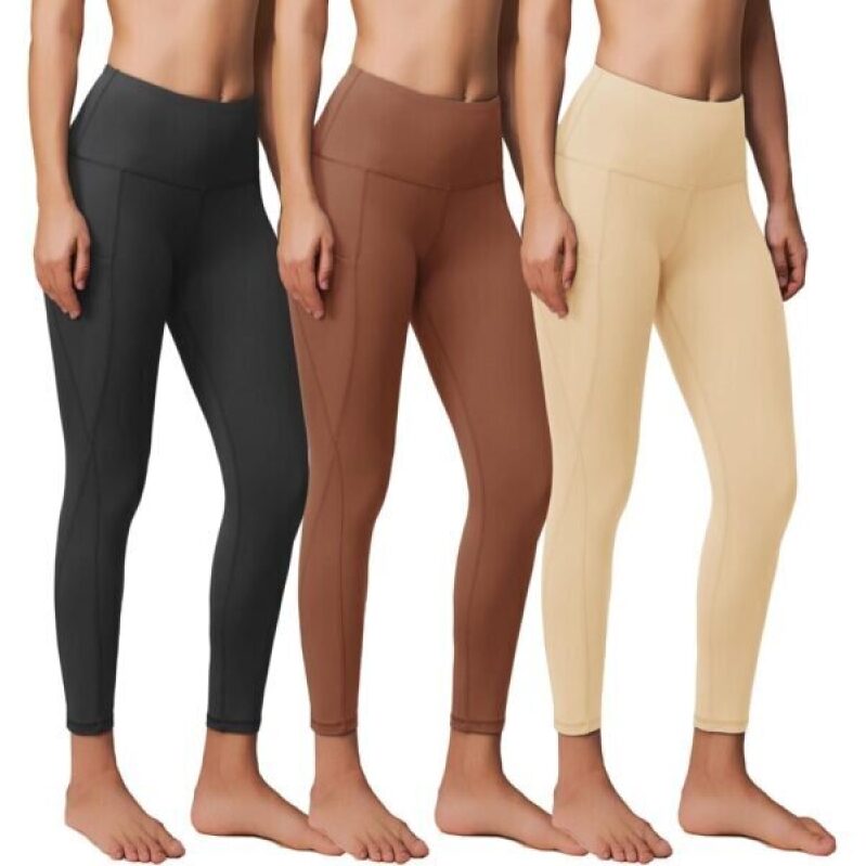 3 Pack Workout Leggings with Pockets for Women, Black Compression Tummy Control Yoga Pants for Gym -70%