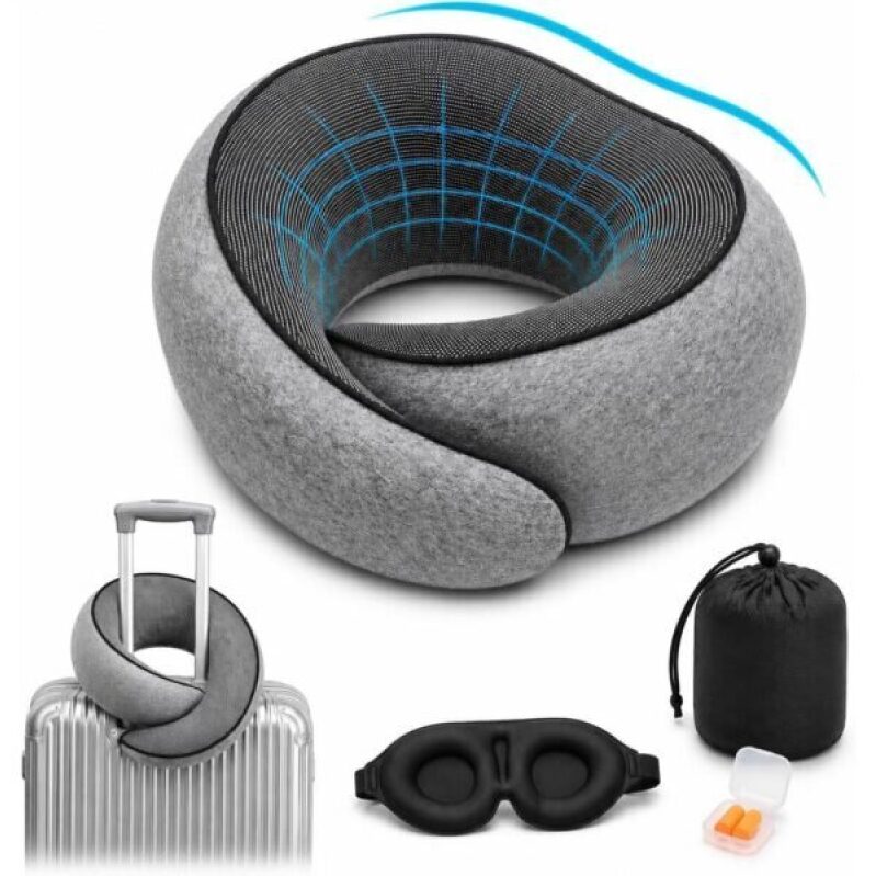 Moerucc Memory Foam Travel Pillow with Eye Mask and Earplugs - 55% Off