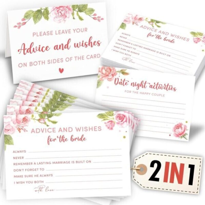 STOFINITY Wedding Advice Cards – 50 Pcs Bridal Shower Decorations, Bridal Shower Advice Cards