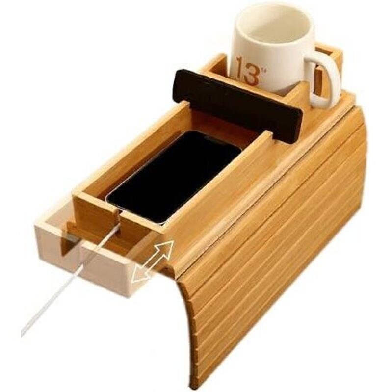 Bamboo Sofa Armrest Tray with Removable Cup Holder - 36% Off
