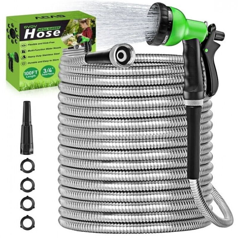 GVDV 100ft Metal Garden Hose - Ultimate Garden Utility