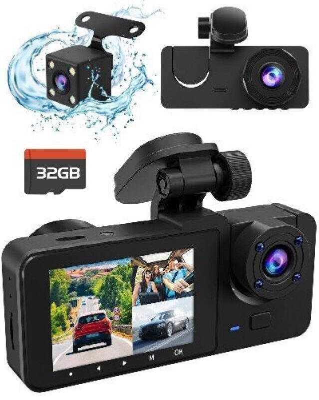 Triple-Channel Dash Cam with 32GB - Capture Every Angle