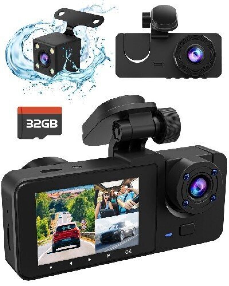 Triple-Channel Dash Cam with 32GB - Capture Every Angle