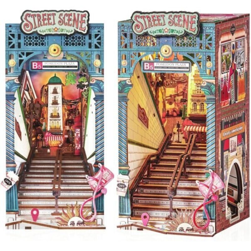 Rolife Book Nook Kits DIY 3D Wooden Puzzle - Urban Street Scene Bookends
