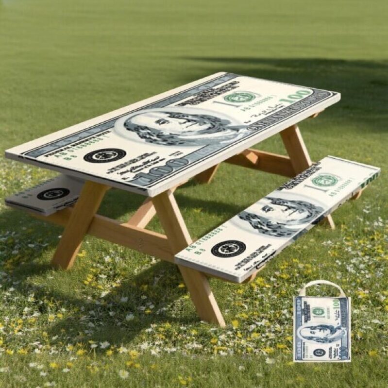 3PCS Picnic Table Cover with Bench Covers Set – Dollar Bill Print