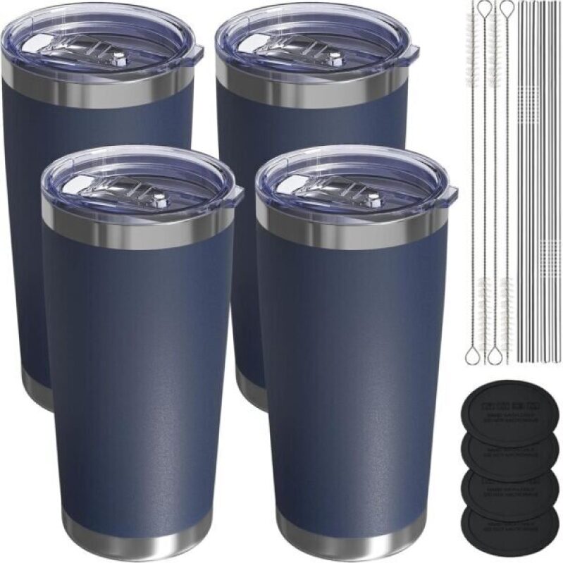 UIRZOTN Travel Coffee Tumbler 20oz, 4 Pack - Premium Stainless Steel Double Wall Vacuum Insulated Tumbler for Hot/Iced Drinks