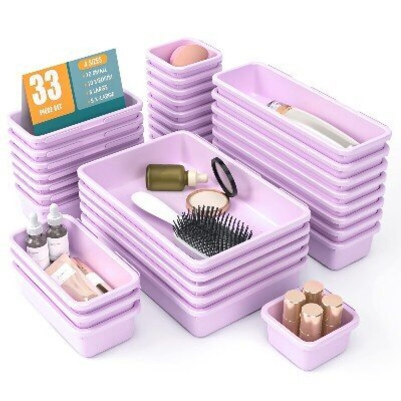 33-Piece Purple Drawer Organizer Set - Perfect for Home & Office