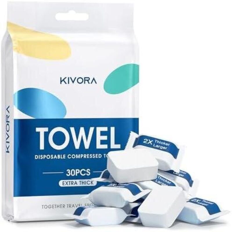 KIVORA Compressed Towels - 30 Extra Thick, Disposable Towels