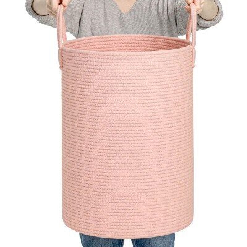 60L Pink Round Rope Wash Basket - Durable & Stylish Home Storage
