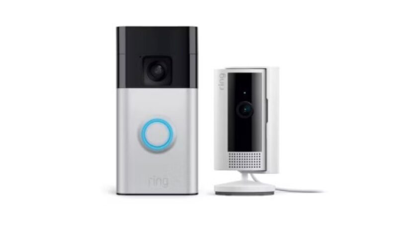 Ring Starter Set with Battery Doorbell and Indoor Cam: Security Wi-Fi System, 2 Cameras