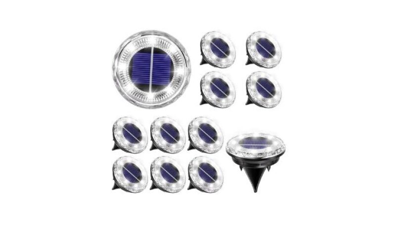 Krinzit 12 Pack Mini Solar Powered Ground Lights - Energy-Efficient Outdoor Pathway Lighting