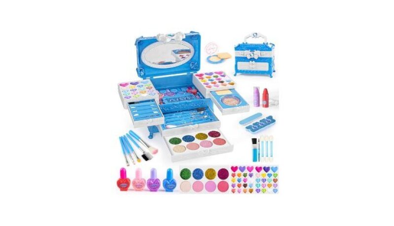 GORISPI Kids Makeup Sets for Girls - 66pcs Real Cosmetic Toys with Mirror