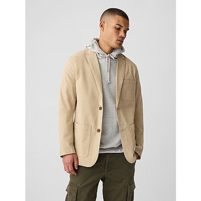 Iconic Khaki Men's Cotton Twill Blazer Jacket - 50% Off