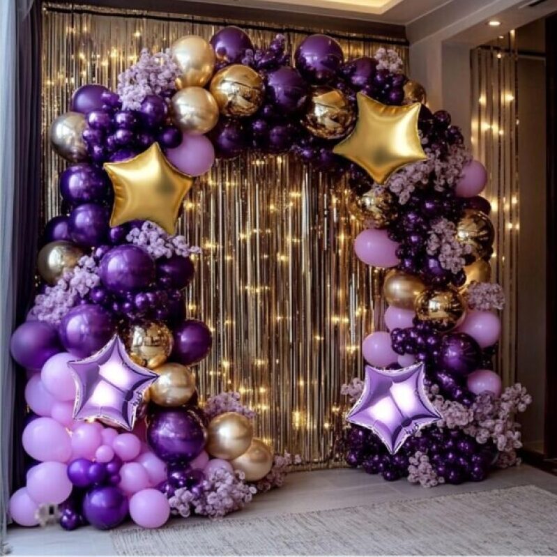 Elegant Dusty Purple and Gold Balloon Garland Arch Kit - 160Pcs