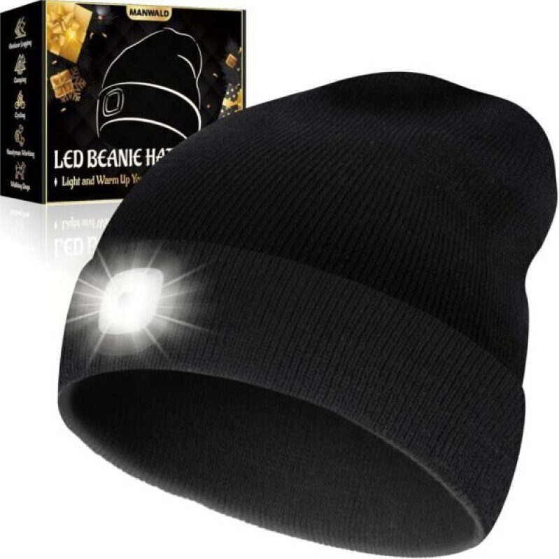 MANWALD LED Beanie Hat with Light, USB Rechargeable LED Headlamp, Ideal Father's Day Gift for Dads