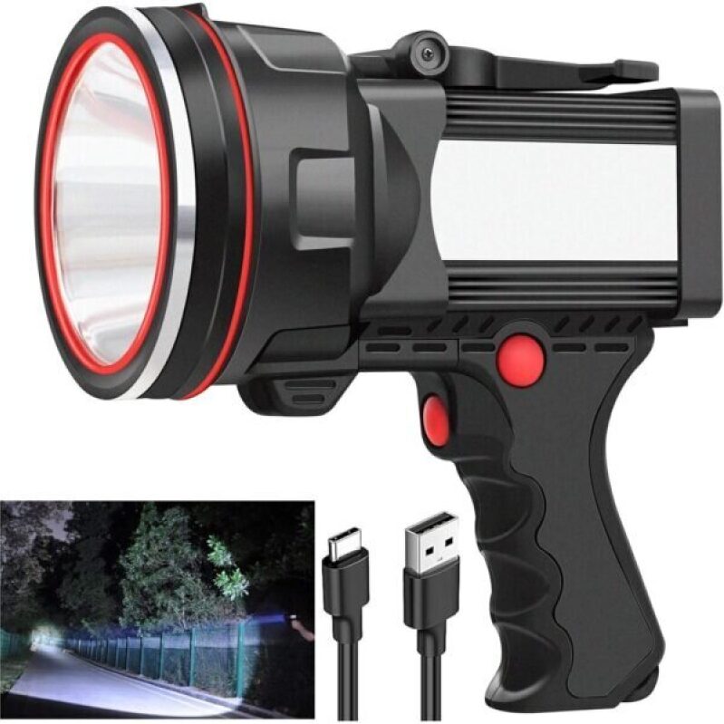 anlook Rechargeable Spotlight Flashlight - Super Bright Handheld Spot Light with COB Light & Foldable Stand