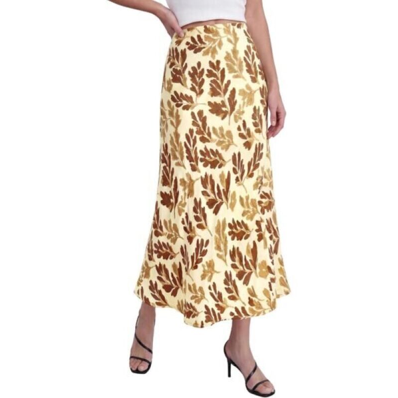 Affordable Floral Leaf Print Midi Skirt - Ideal for Cocktail Events