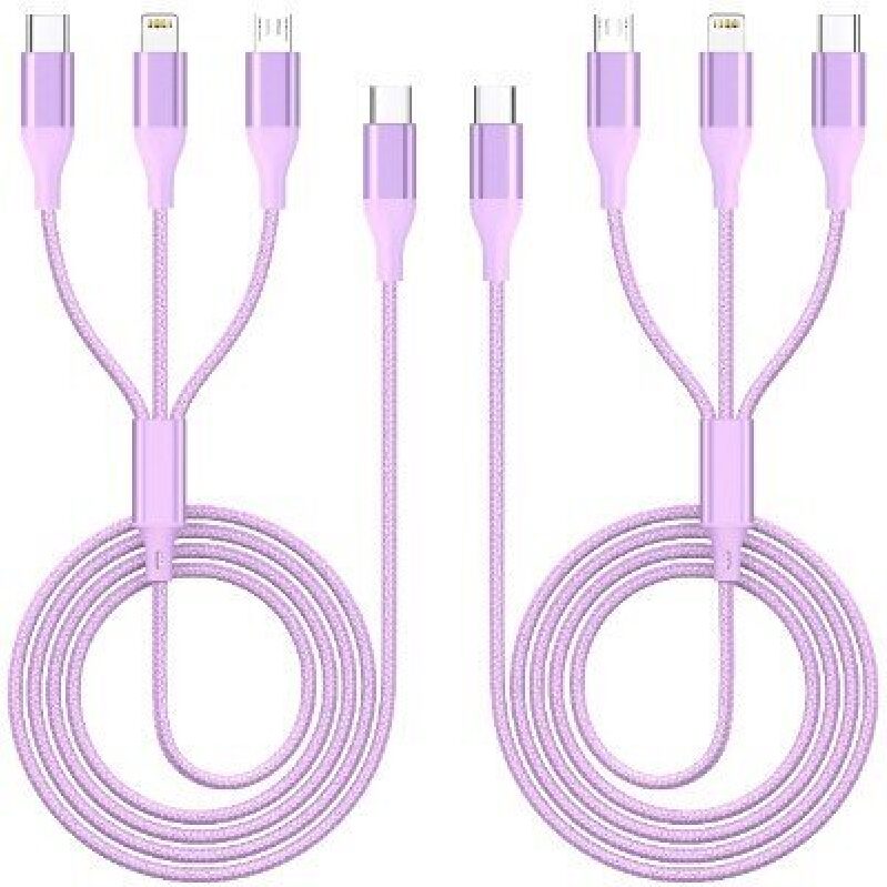 3-in-1 Charging Cables Set for iPhone and Android - 2 Pack