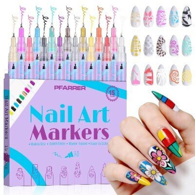 15-Color Nail Art Markers Set - Perfect for Creative Manicures
