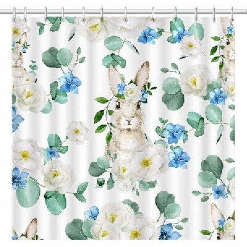 Easter Bunny Floral Shower Curtain - 72x72 Inches