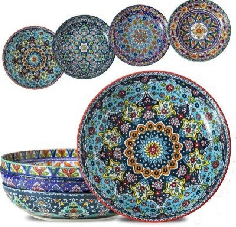 Bohemian Ceramic Bowls Set of 4 - Vibrant and Durable