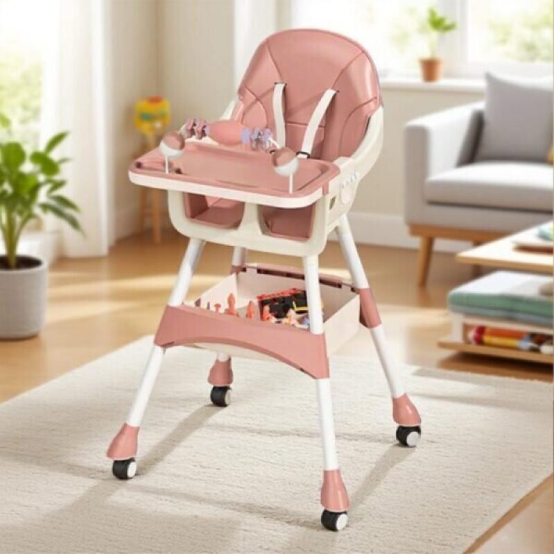 Multi-Functional Baby High Chair with Wheels - Easy Clean and Storage