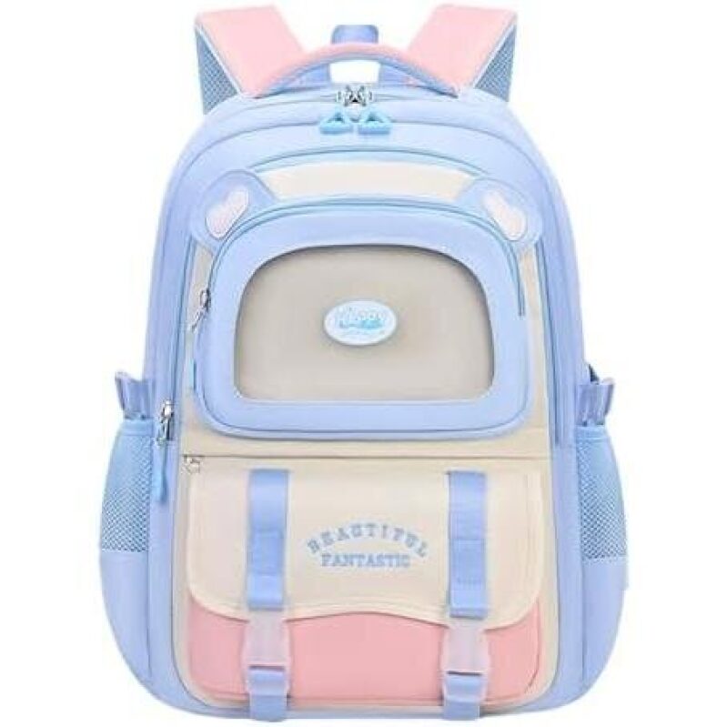 Adorable Kawaii Large Capacity School Bag for Girls - Blue/Pink (6-12 Years)