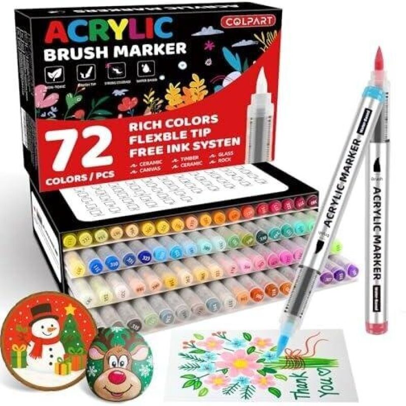 72-Color Acrylic Brush Markers - 50% Discount
