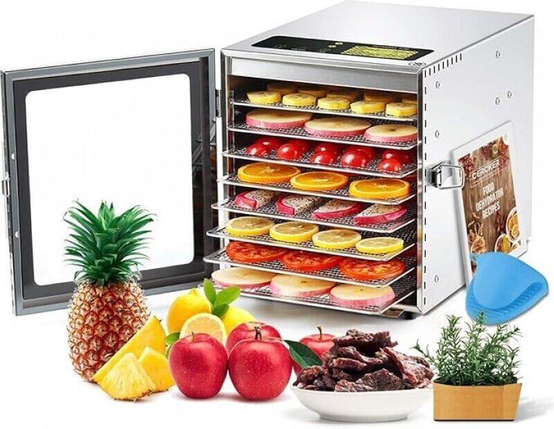Cercker 8-Tray Food Dehydrator - 500W Stainless Steel Dehydrator for Meat, Fruits, Veggies & More