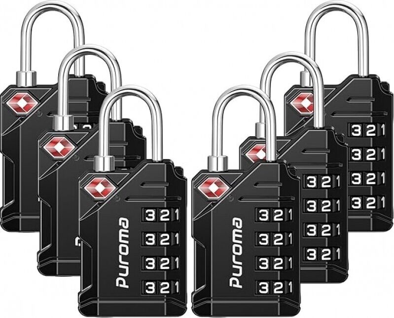 6 Pack TSA Approved Luggage Locks, Black 4 Digit Resettable Travel Combination Code Lock