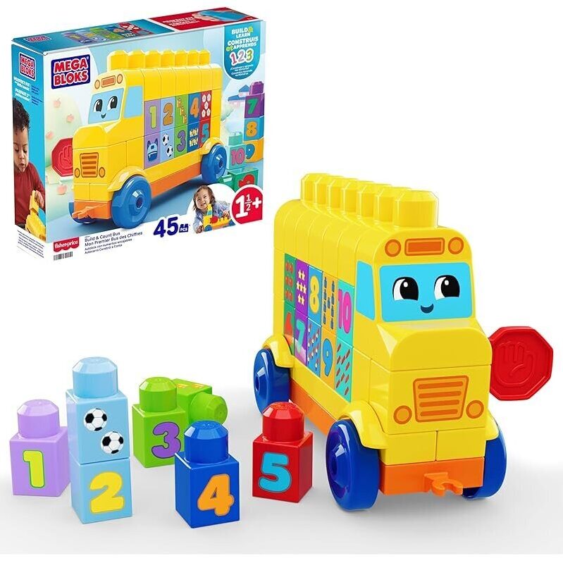Mega Bloks First Builders Build & Count Bus 45-Pieces - Educational Toy for Toddlers