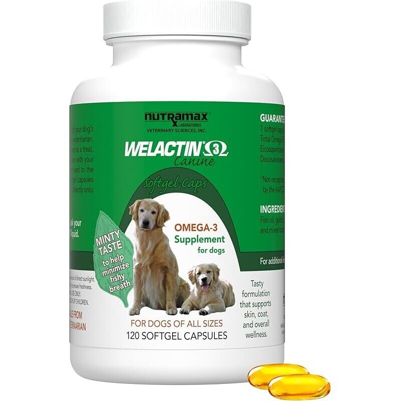 Nutramax Welactin Canine Softgels Omega 3 Supplement for Dogs - 120ct